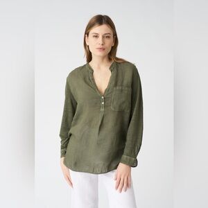 120% Lino- Elegant Blouse with Side Slits‎ for Women